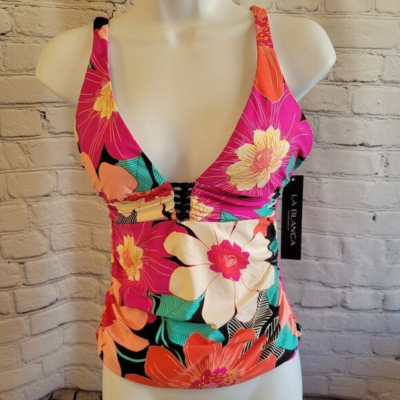 La Blanca MULTI Knot-Trim Tankini Swim Top - Picture 1 of 6